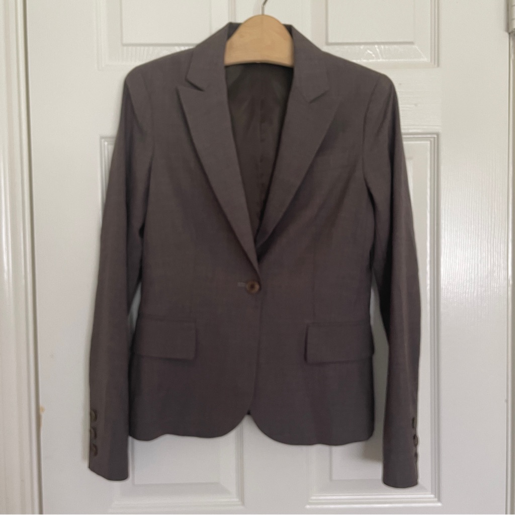 Theory Women's Slim Fit Wool Blazer Jacket Taupe | Size 00